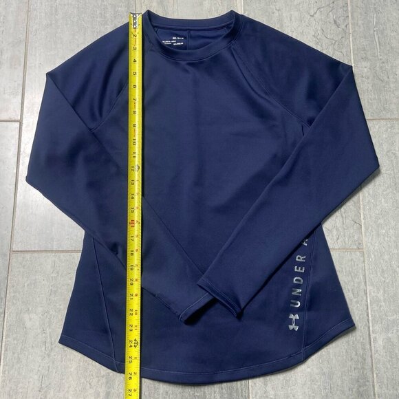 Under Armour ColdGear Long Sleeve Curved Hem Tee Shirt Thumbholes Blue Medium - Picture 5 of 10